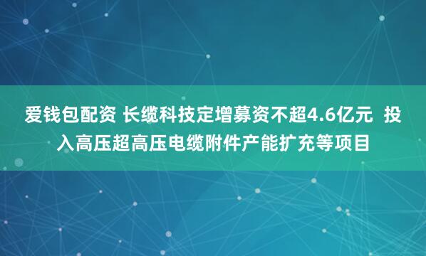 爱钱包配资 长缆科技定增募资不超4.6亿元  投入高压超高压电缆附件产能扩充等项目